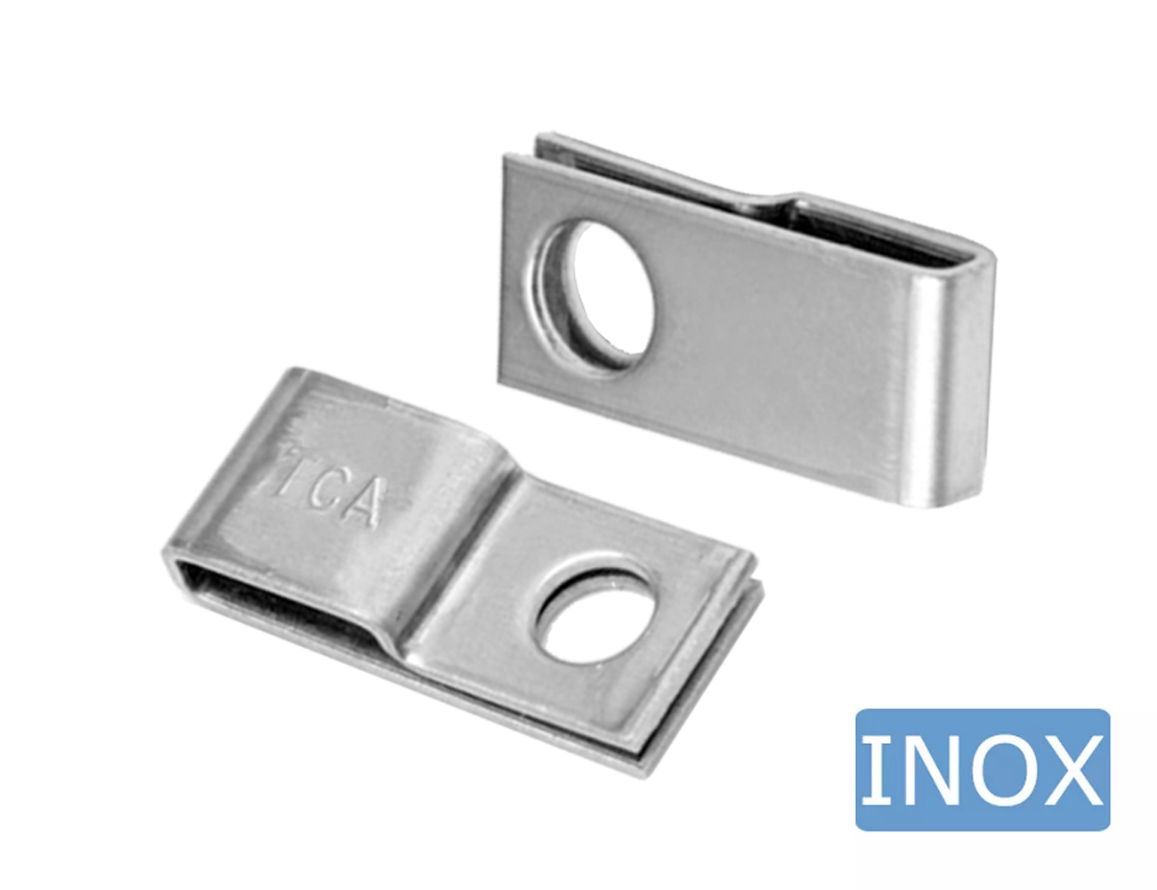 Embase à visser Inox A4 23x10mm - en forme P - pour colliers de serrage max. 10mm - perçage Ø4mm - emballé par 100