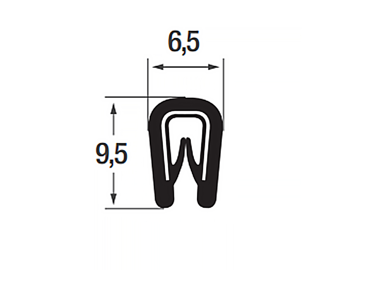 Joint protection bord de tôle 9.5x6.5mm - PVC insert de sangle en acier - plage de serrage 1-2mm
