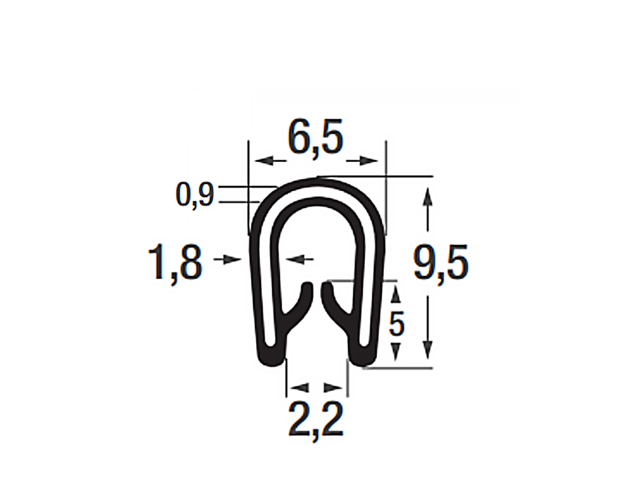 Joint protection bord de tôle autucollant 9.5x6.5mm - PVC insert de sangle en POM - plage de serrage 0,8-1,5mm