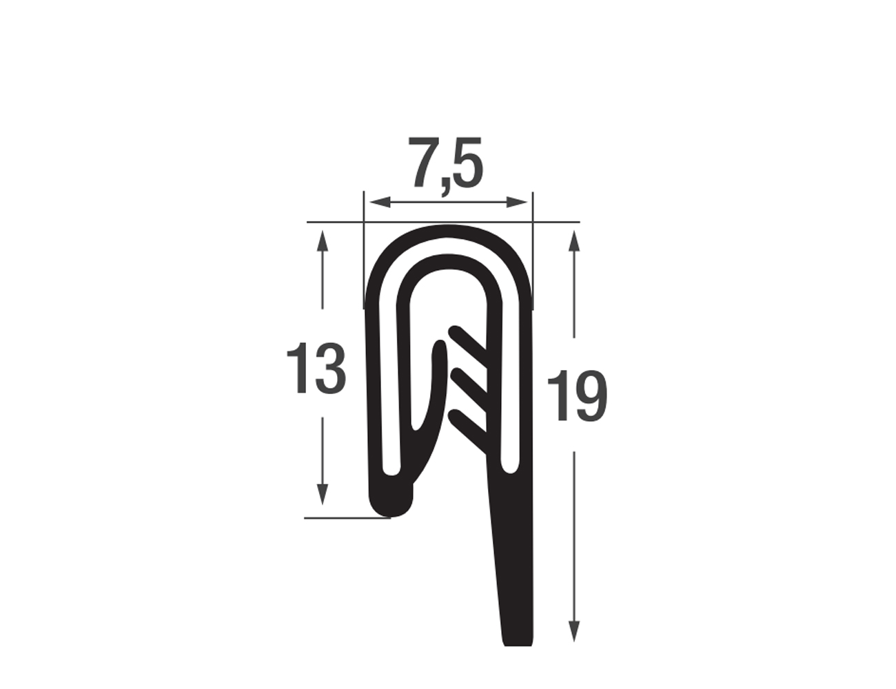 Joint protection bord de tôle autocollant 13/19x7.5mm - PVC avec insert de sangle en acier - plage de serrage 1.5-2mm