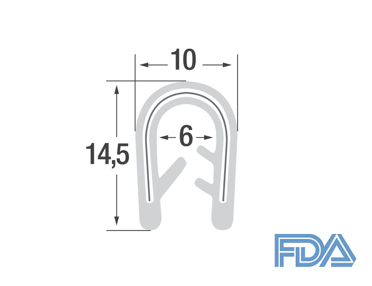 Joint protection bord de tôle autocollant 14.5x10mm - FDA silicone shore 60 avec insert de sangle - plage de serrage 2-4mm