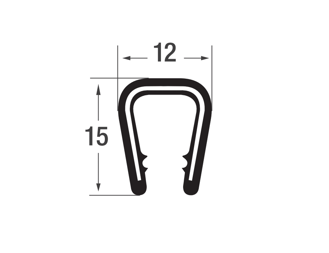 Joint protection bord de tôle autocollant 15x12mm - PVC avec insert de sangle en acier - plage de serrage 6-10mm