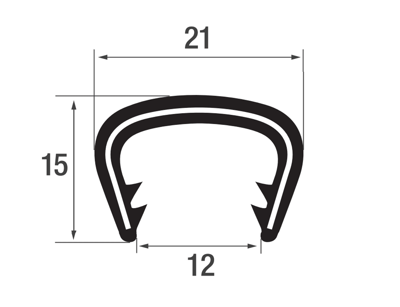 Joint protection bord de tôle autocollant 15x21mm - PVC avec insert de sangle en acier - plage de serrage 13-16mm