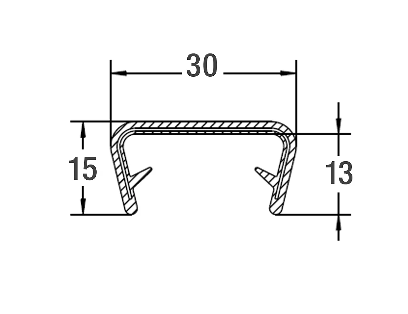 Joint protection bord de tôle autocollant 15x30mm - PVC avec insert de sangle en acier - plage de serrage 20-23mm