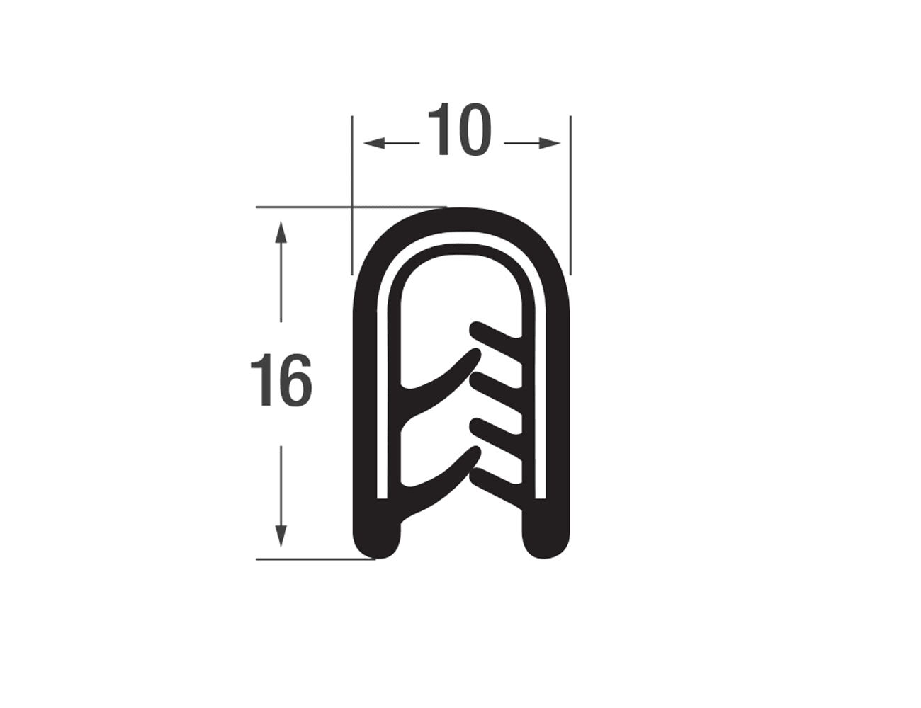 Joint protection bord de tôle autocollant 16x10mm - PVC avec insert de sangle en acier - plage de serrage 1-4mm
