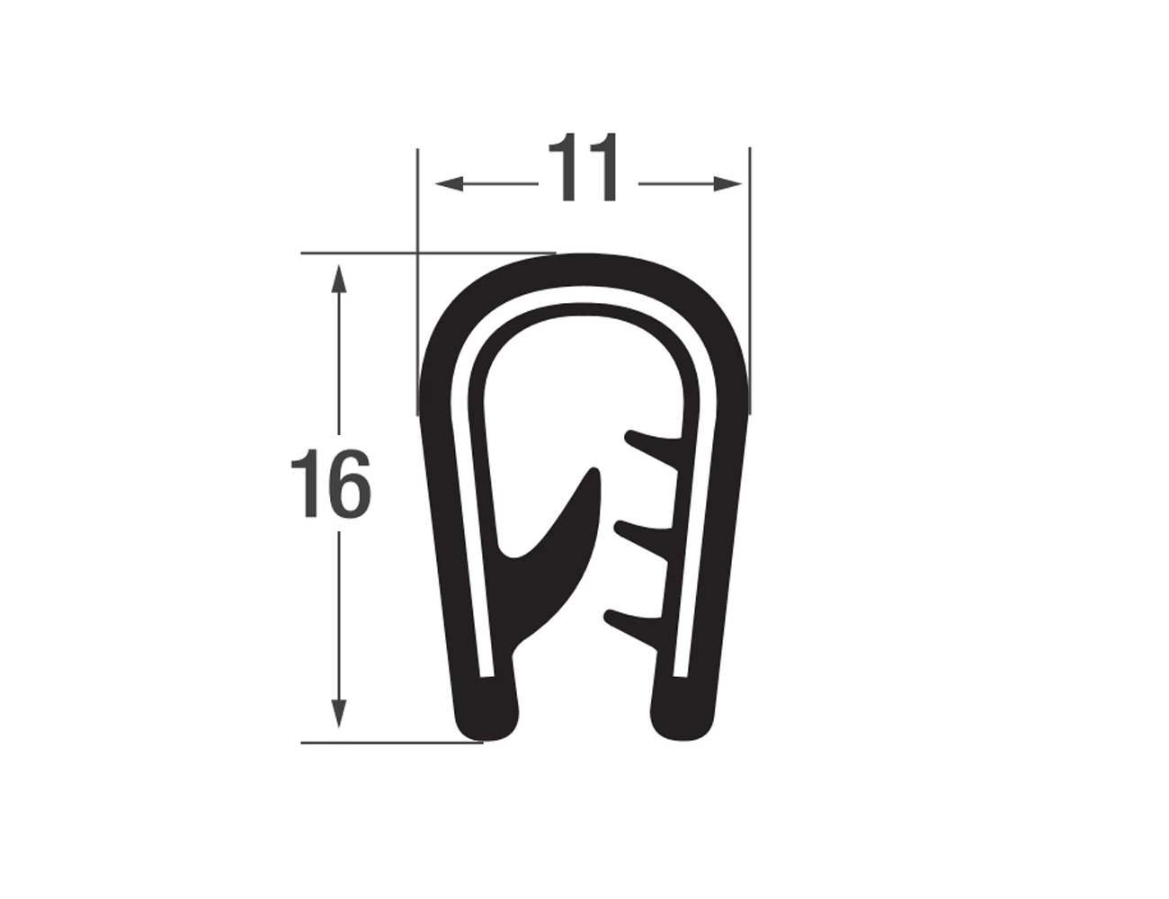Joint protection bord de tôle autocollant 16x10mm - PVC avec insert de sangle en acier - plage de serrage 2-6mm