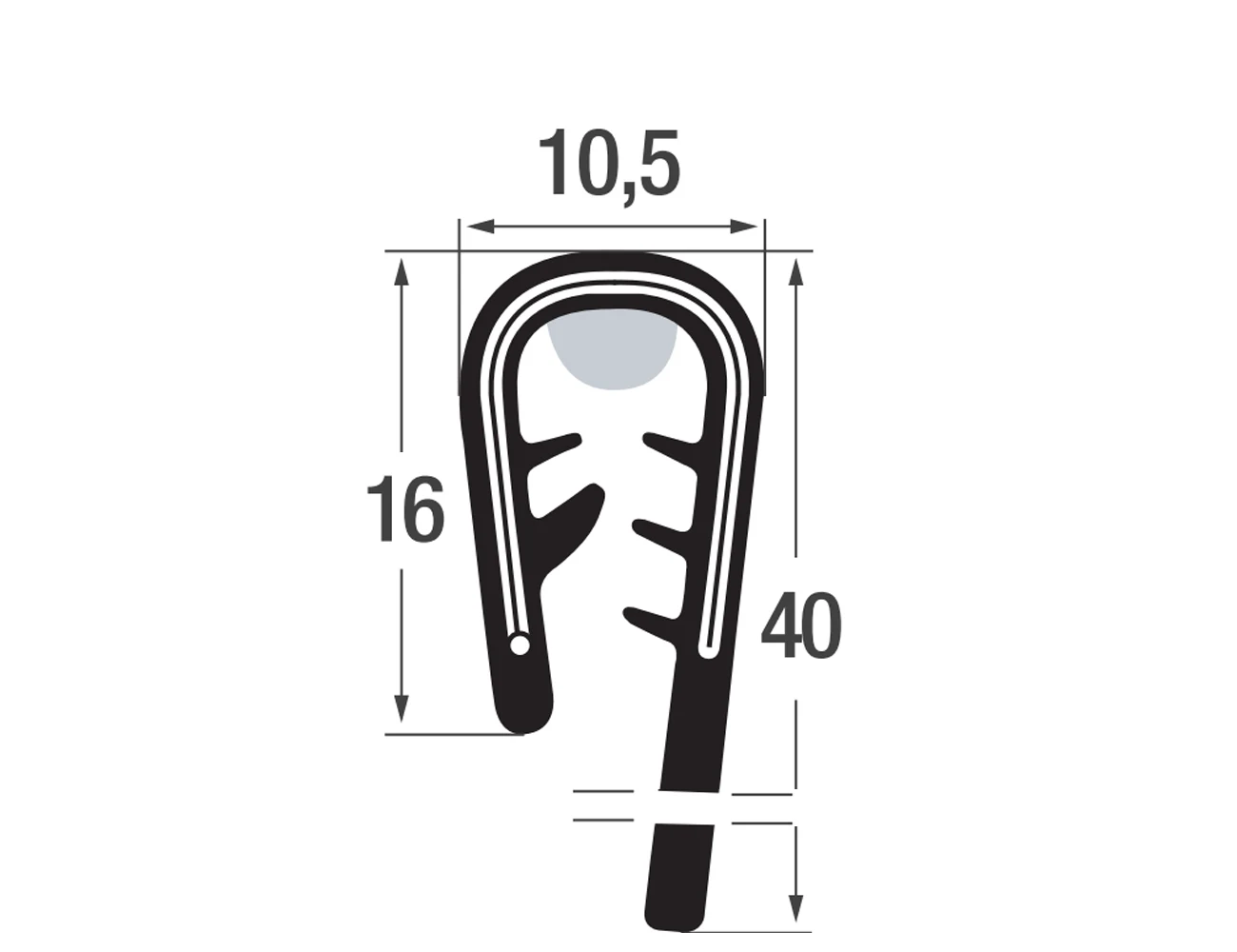 Joint protection bord de tôle autocollant 16/40x10.5mm - PVC avec insert de sangle en acier - plage de serrage 3-5mm