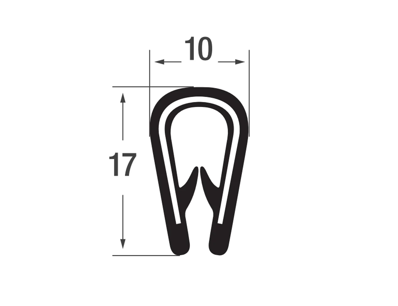 Joint protection bord de tôle autocollant 17x10mm - PVC avec insert de sangle en acier - plage de serrage 2-4mm