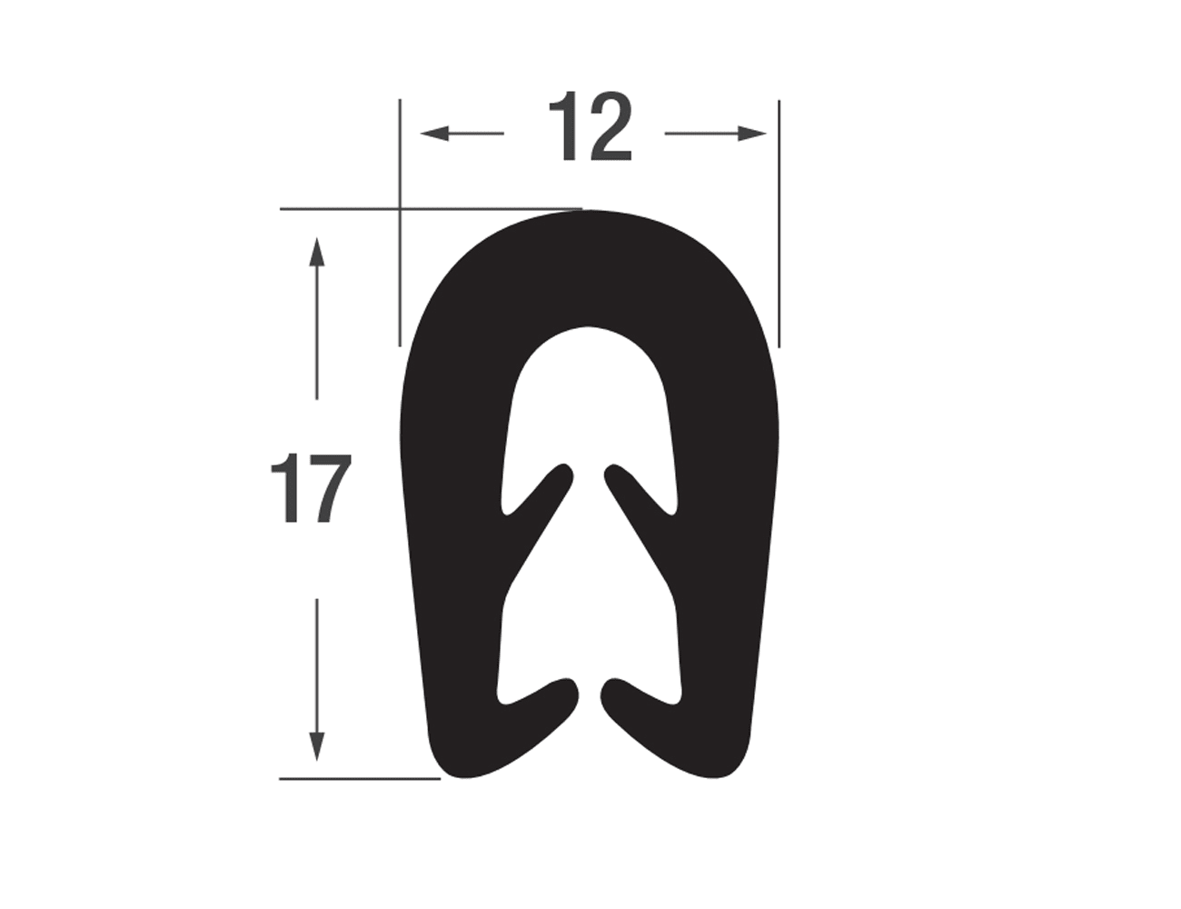 Joint protection bord de tôle autocollant 17x12mm - TPE - plage de serrage 3-5mm