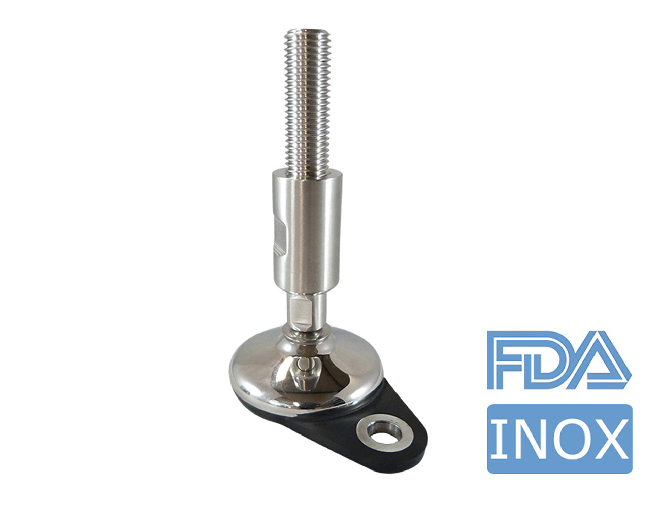 Pied réglable inox - hygiène renforcée - avec patte de fixation