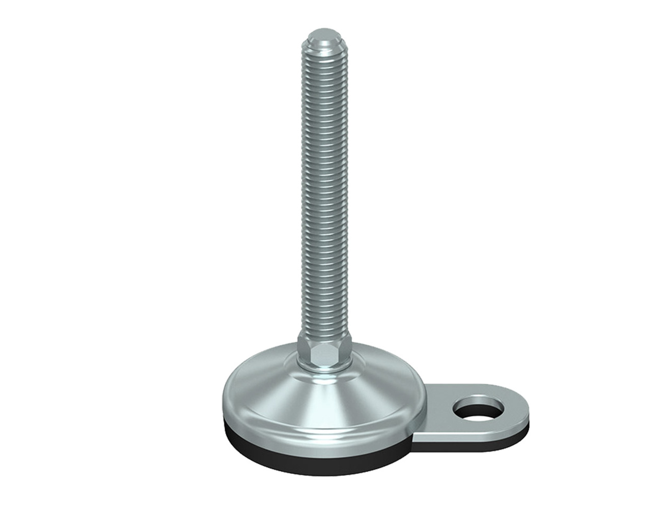 Pied réglable acier - semelle antidérapante NBR vulcanisée - avec patte de fixation