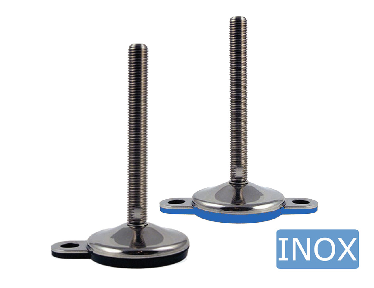 Pied réglable inox - hygiène - semelle antidérapante vulcanisée - avec patte de fixation