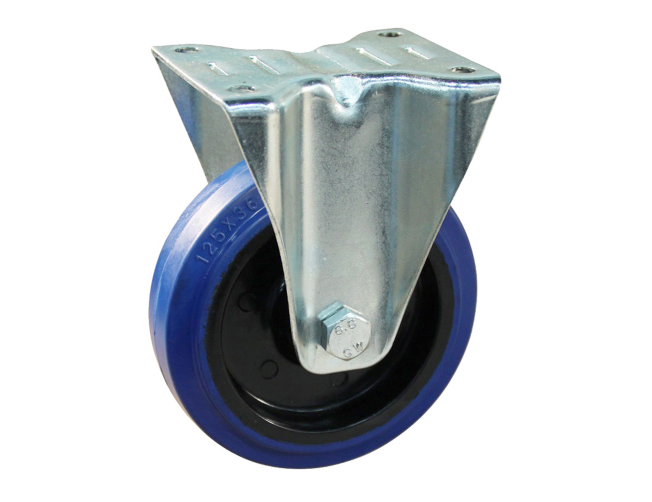 Roue fixe à platine avec bandage bleu