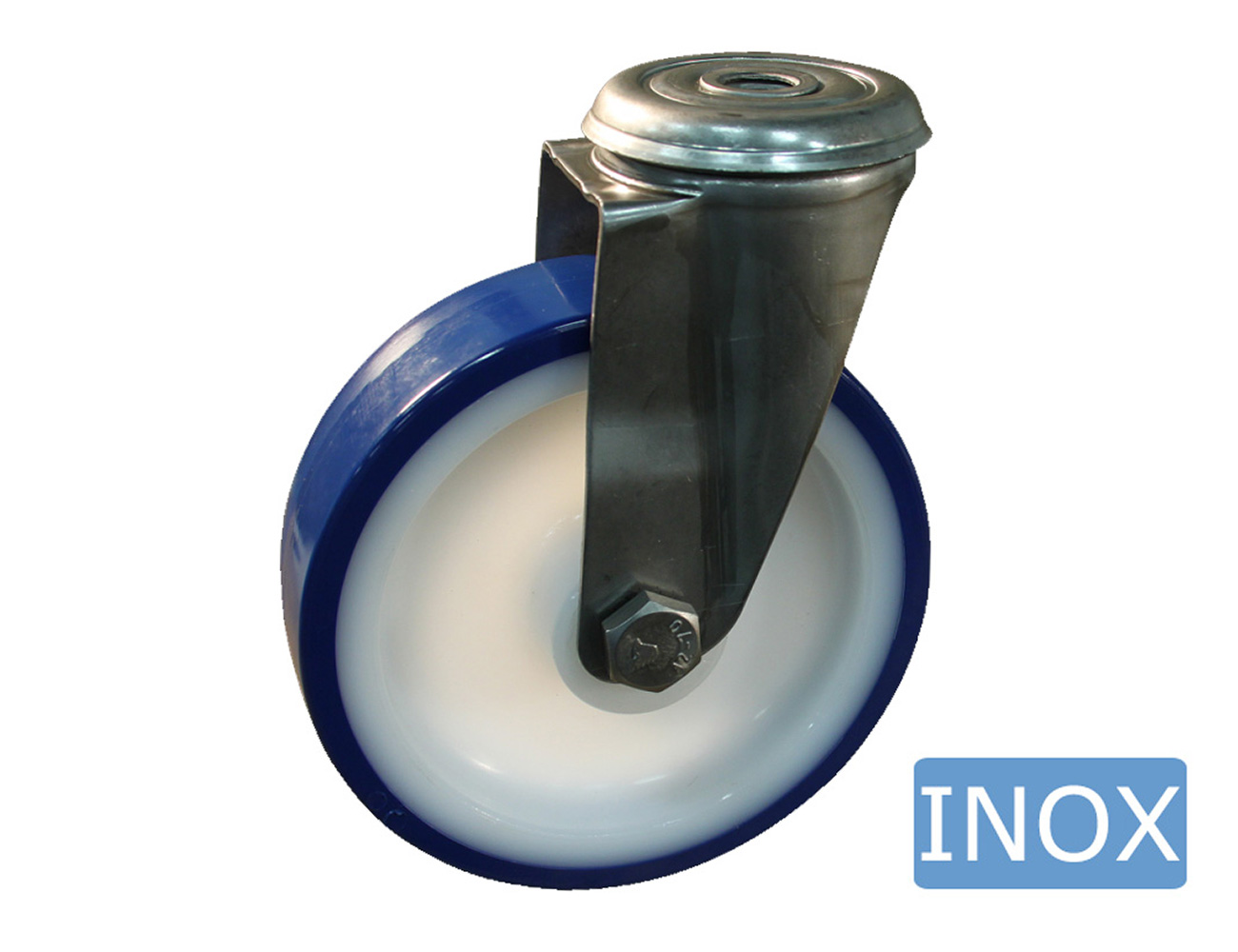 Roue pivotante hygiénique inox - trou boulon - bandage TPU