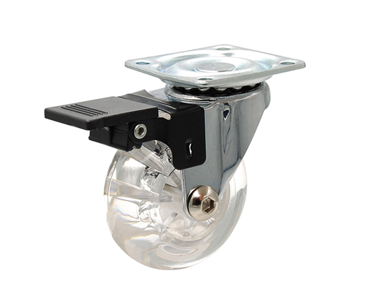 Roue pivotante inline avec frein - fixation platine - transparente