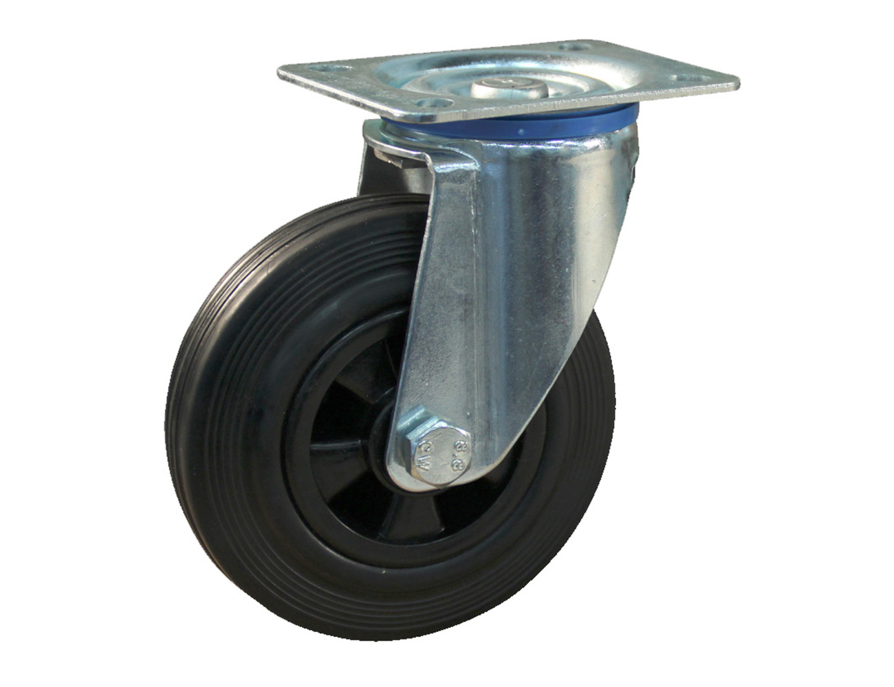 Roue pivotante à platine avec bandage plein en caoutchouc sur jante plastique