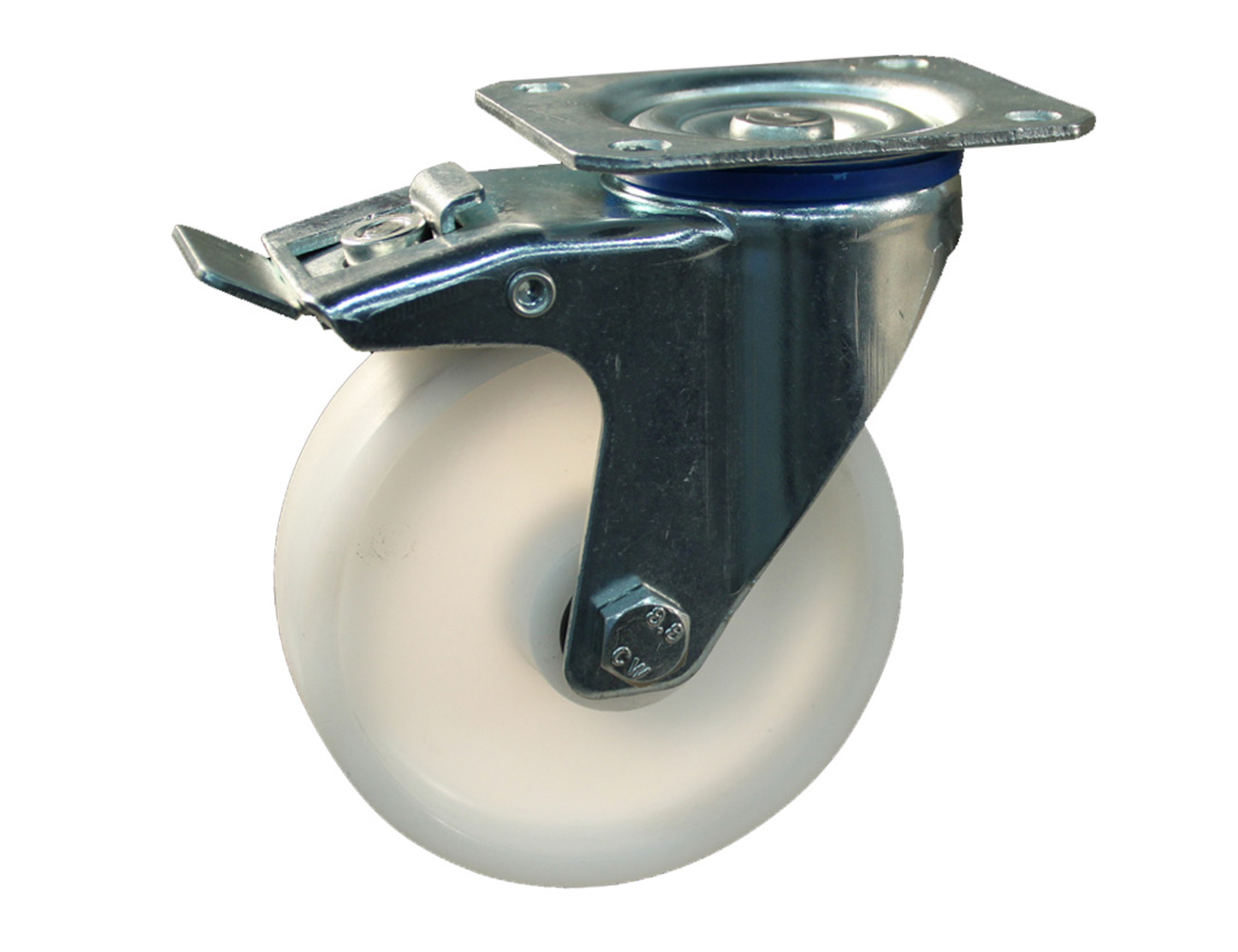 Roue pivotante à frein à platine avec roue en polyamide