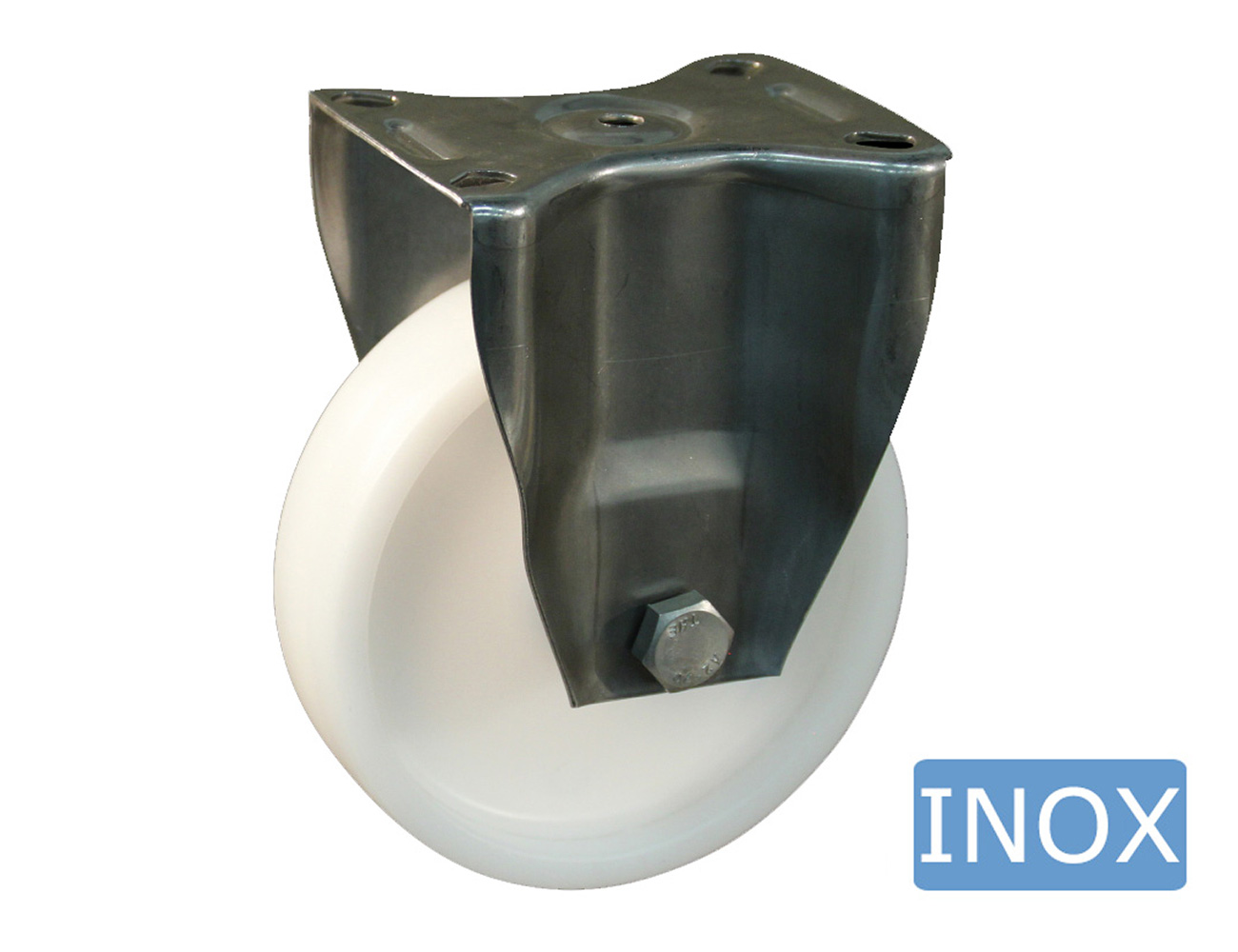 Roue fixe à platine inox avec roue en polyamide