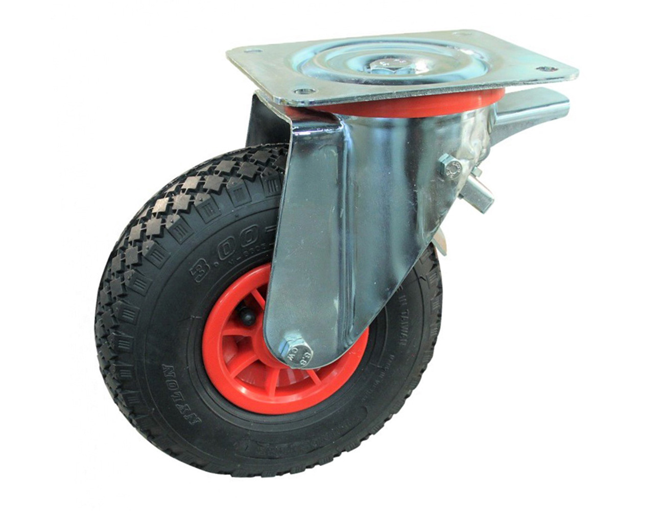 Roue pivotante à frein à platine avec pneu