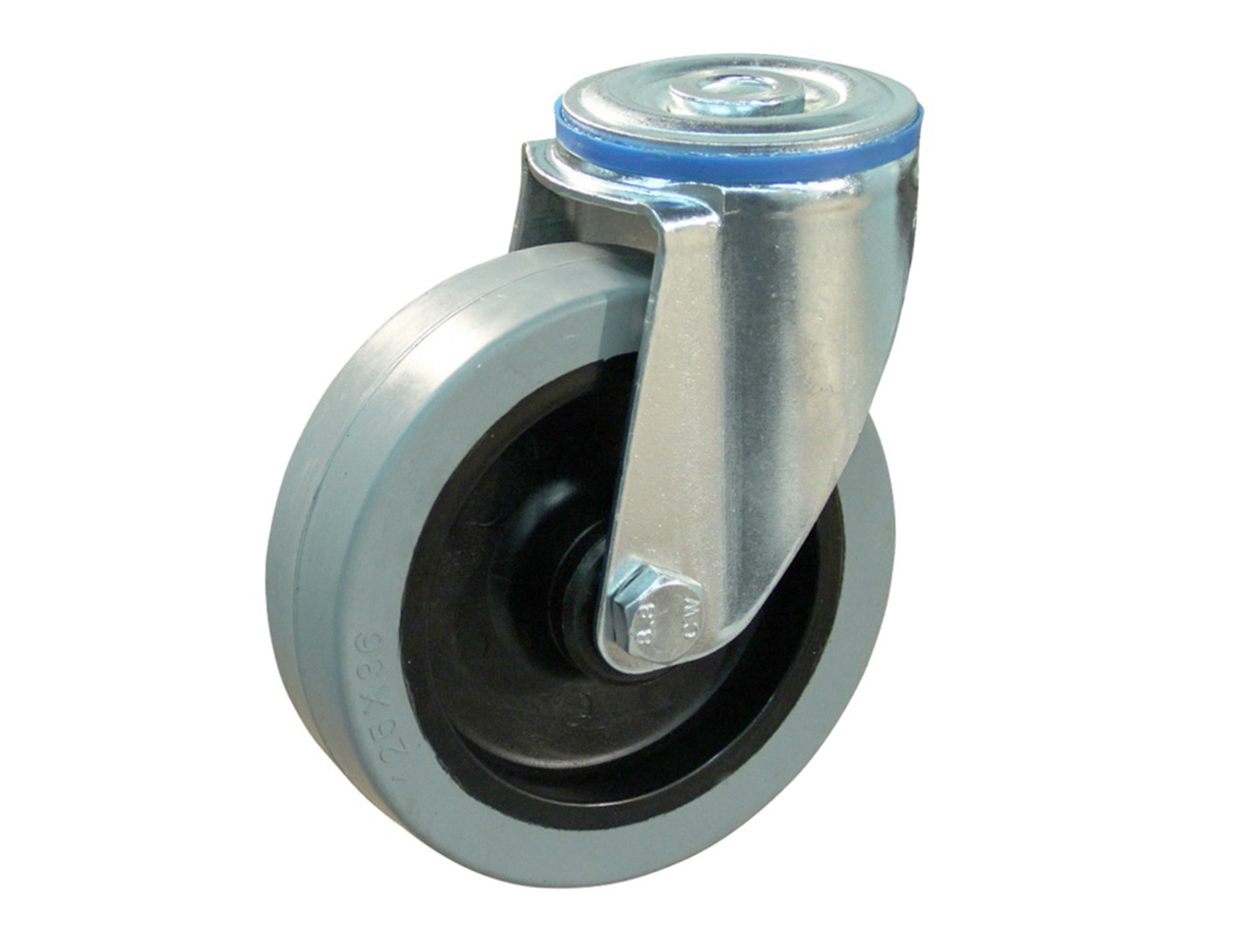 Roue pivotante à trou central avec bandage élastique gris