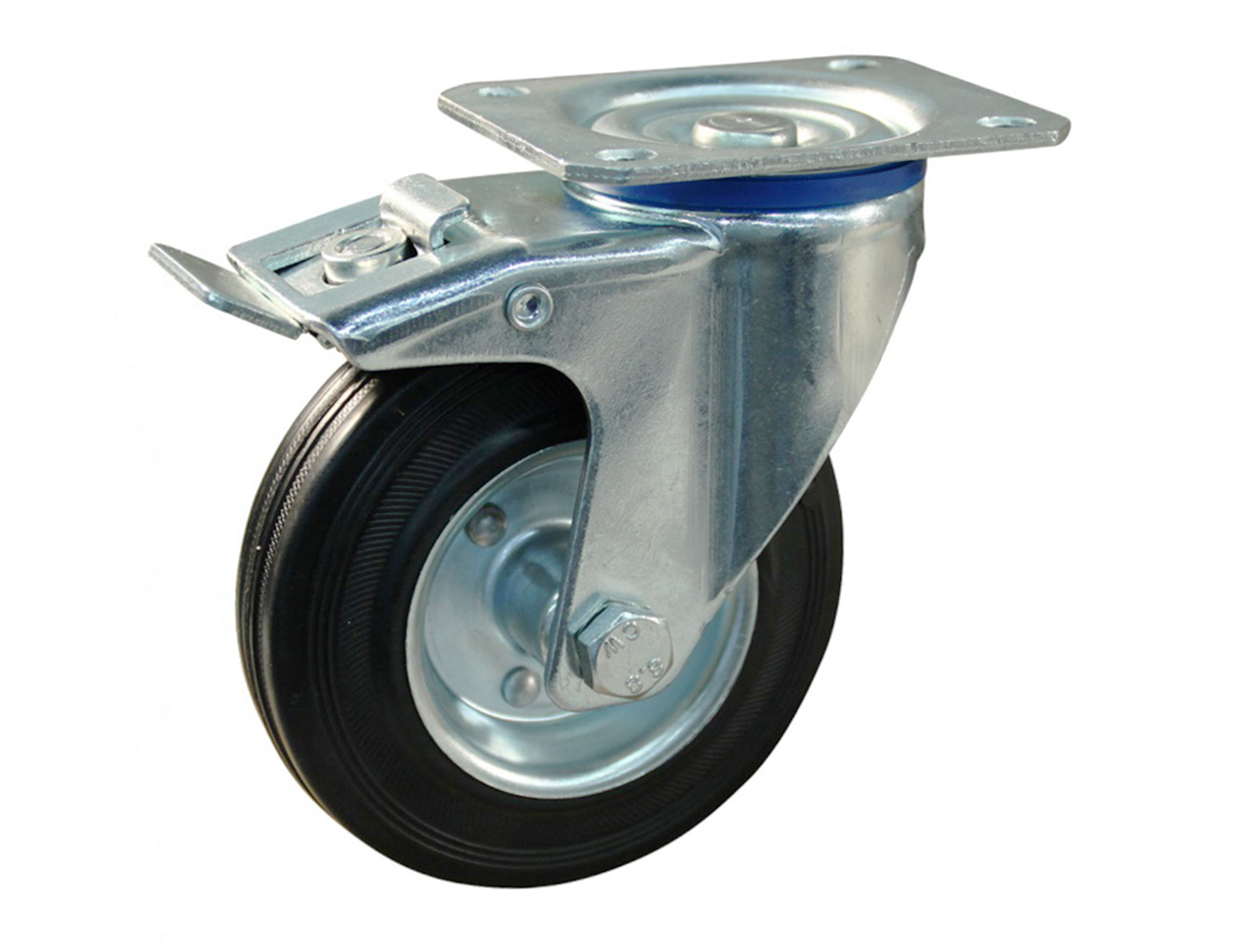 Roue pivotante à frein - platine - bandage plein sur jante acier