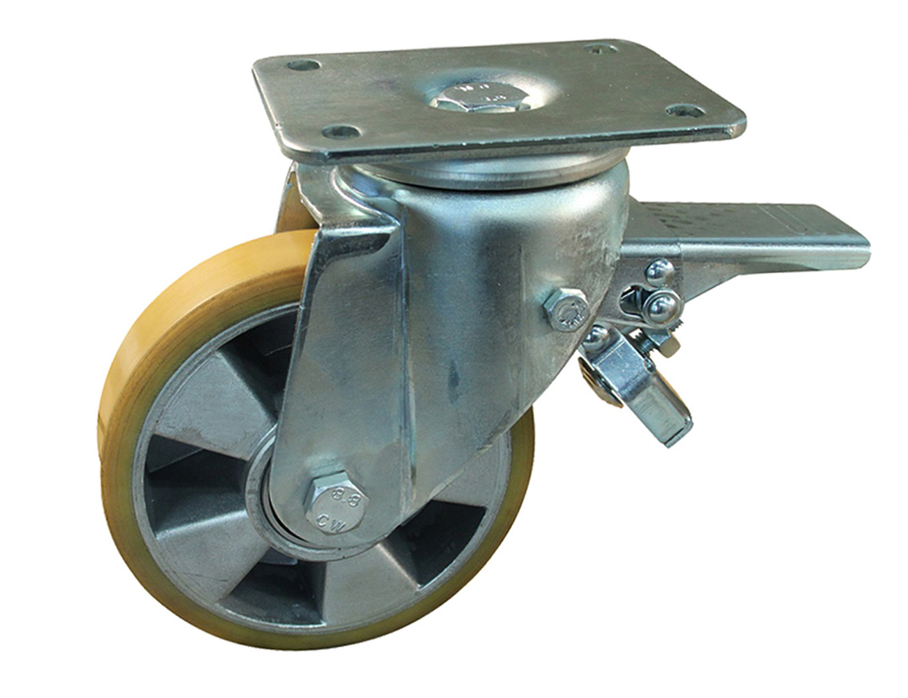 Roue pivotante forte charge à frein - bandage PU sur jante aluminium