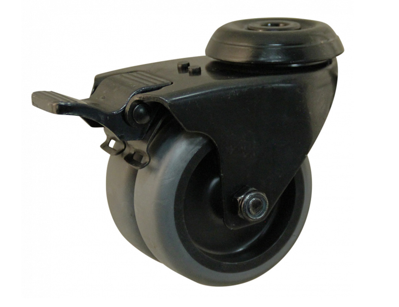 Roue pivotante double d'appareil à frein - trou boulon - noir